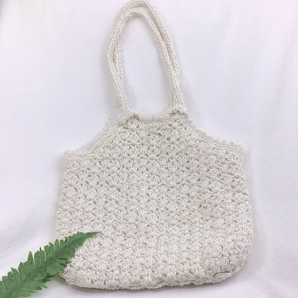 White Woven Boho Festival Tote with Metallic Thread